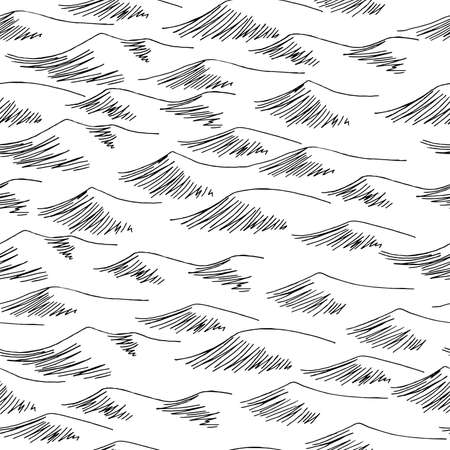 Sea wave seamless pattern graphic surf black white background sketch illustration vectorのイラスト素材