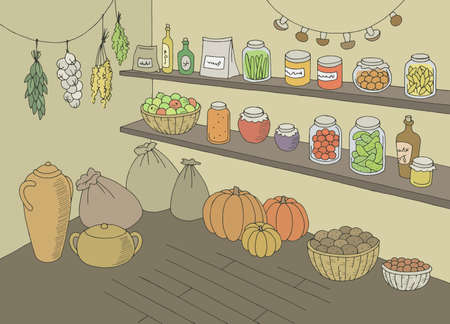 Pantry interior storage color graphic sketch illustration vectorのイラスト素材