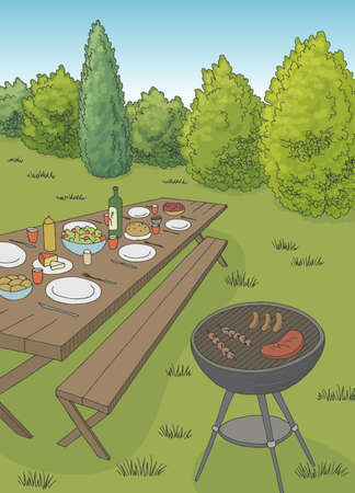 Barbecue graphic color vertical landscape sketch illustration vectorのイラスト素材