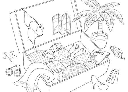 Vacation travel suitcase graphic black white isolated sketch illustration vectorのイラスト素材