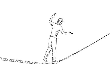 Tightrope walker ropewalker rope graphic black white isolated sketch illustration vector