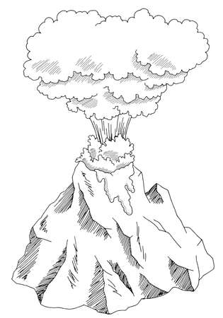 Volcano isolated eruption mountain graphic black white sketch landscape illustration vectorのイラスト素材