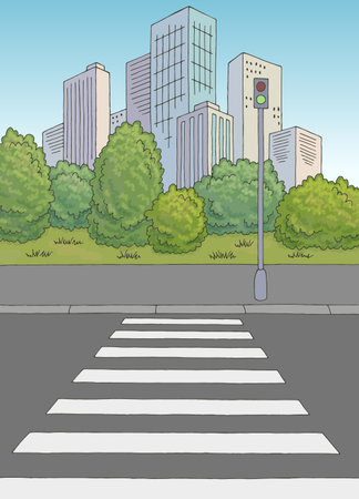 Crosswalk street road graphic color city vertical landscape sketch illustration vectorのイラスト素材