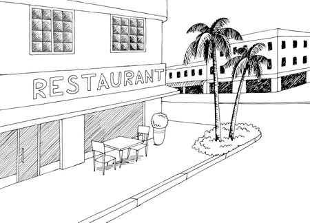 Street graphic black white city landscape sketch illustration vectorのイラスト素材