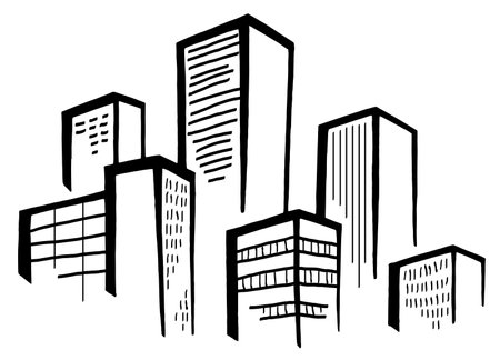 City graphic black white cityscape skyline sketch illustration vectorのイラスト素材