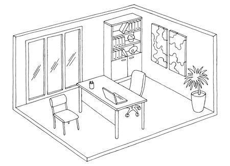 Office graphic black white interior isolated sketch illustration vectorのイラスト素材