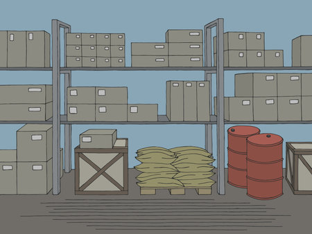 Warehouse interior storage graphic color illustration vectorのイラスト素材