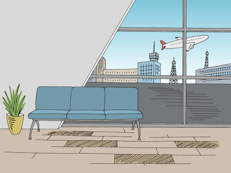 Airport interior graphic color sketch illustration vectorのイラスト素材