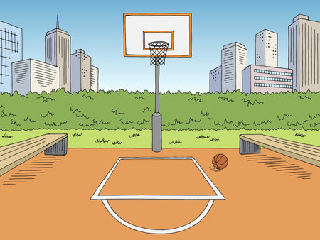 Basketball court street sport graphic color city landscape sketch illustration vectorのイラスト素材