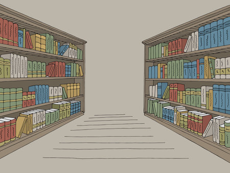 Library shelf graphic color interior sketch illustration vectorのイラスト素材