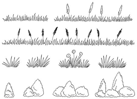 Grass set graphic black white isolated sketch illustration vectorのイラスト素材