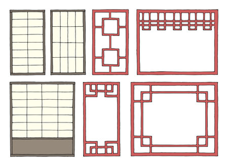 Asia window set graphic isolated color sketch illustration vectorのイラスト素材
