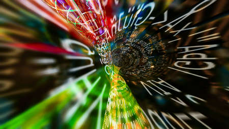 Streaming data abstraction with numbers, letters and light effects.