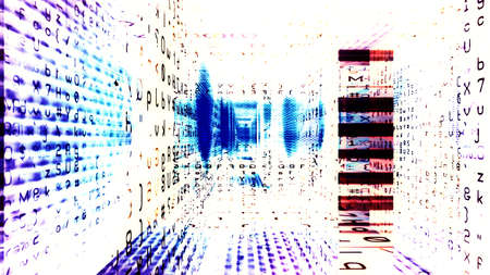 Futuristic digital data technology with letters and numbers on a white background.の写真素材