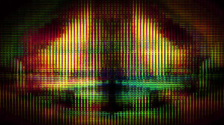 Futuristic, video screen display pixels creating abstract imagery.の写真素材
