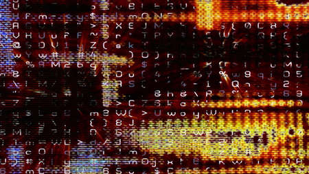 Futuristic digital technological display 10685 with numbers, letters and light effects.