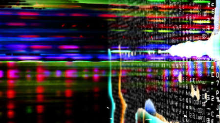 Futuristic, video screen display 10740 with pixels and light effects.