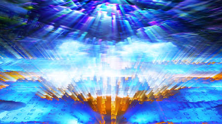 Internet streaming data abstraction 10744 in a cloud of streaming light.の写真素材
