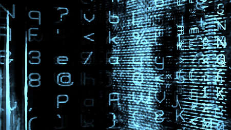 Futuristic digital technological display 10758 with numbers, letters and light effects.