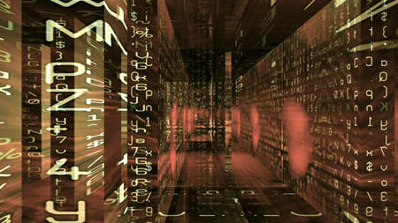 Futuristic digital technological display 10795 with numbers, letters and light effects.