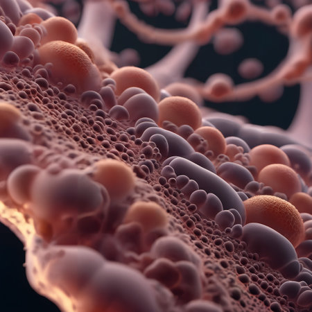 An extreme close-up digital illustration of a molecular structure showing dna and cells.の素材