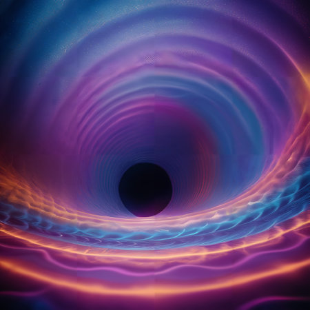 This digital illustration captures an enchanting array of swirling lights, radiating vibrant hues that evoke a sense of vivid colorfulness. The dominant colors are a bold, fiery red and a deep, mysterious purple, both tinged with nuances of blue that add depth to the image. The swirling patterns form a mesmerizing vortex, reminiscent of a fractal art piece, drawing the viewers attention to the center. The swirling lights form a circular pattern, lending the composition an abstract quality. The light reflections create an illusion of depth, making the image seem multi-dimensional. The golden hues bring warmth to the composition, contrasting with the cooler purples and blues. Overall, this image is a captivating study of light, color, and abstract artistry.の素材