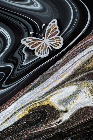 Black liquid marble background handmade acrylic paintの写真素材