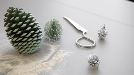 Bakery equipment with flour scattered on the tableの写真素材