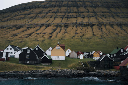 Nordic houses in Eysturoy, Faroe Islands, Denmarkの写真素材