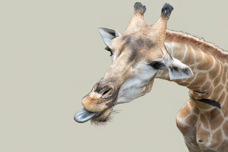 giraffe munching on leaves,giraffe is the largest ruminant on Earthの写真素材