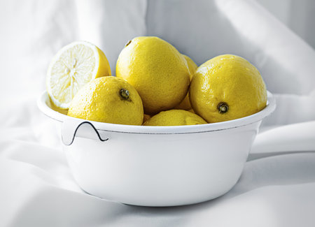 Lemons placed in a bowlの写真素材