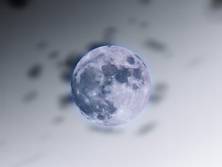 Full moon view in dark night skyの写真素材