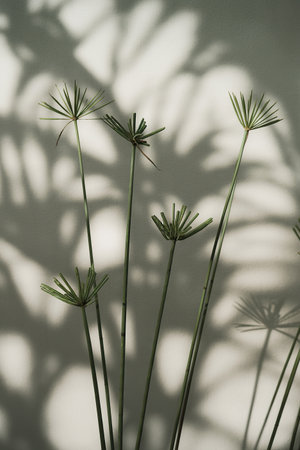Papyrus plant on an off white background