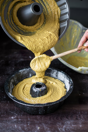 Pumpkin batter in bundt panの写真素材