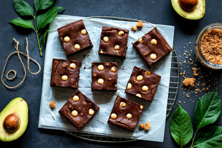 Sugar free avocado brownies top viewの写真素材