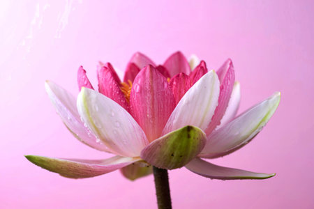 Water lily, lotus on pink backgroundの写真素材
