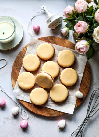 Flat lay delicious alfajores arrangement