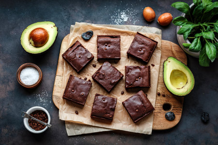 Sugar free avocado brownies top viewの写真素材