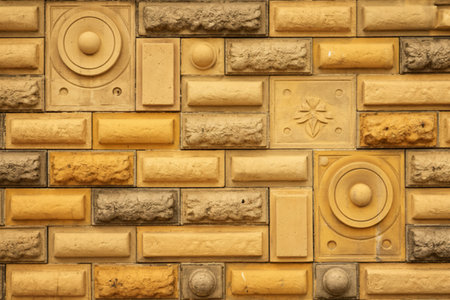 Golden stone wall construction backgroundの写真素材