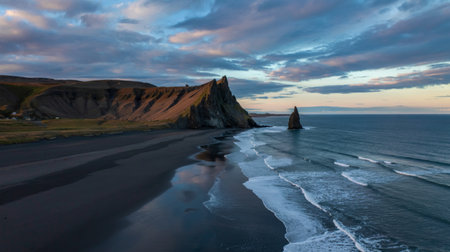Aerial view of Black Sand Reynisfjara Beach in southern Iceland