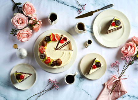 Delicious cake arrangement top view