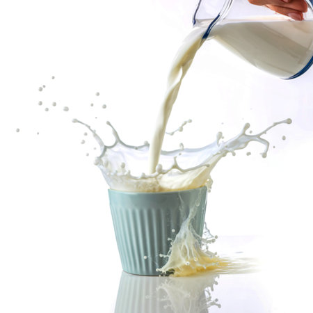 Pouring a cup of milk creating splashの素材