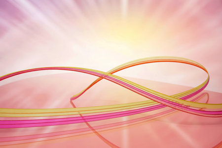 Delicate, multi-colored ribbons in shades of pink, yellow, and orange gracefully loop and...