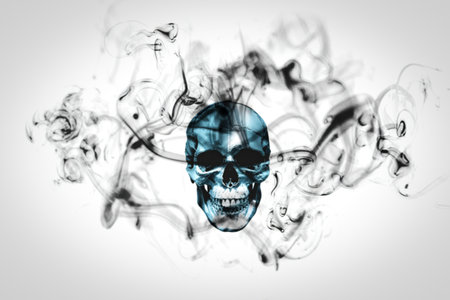 skull with black smoke on white background, filter effectの写真素材