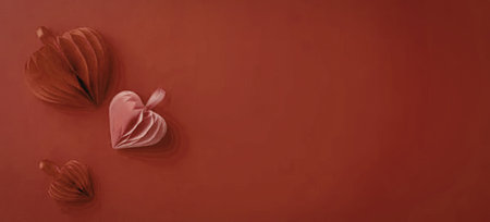 A red background with three hearts of different sizes and shades of red.