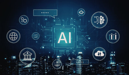 Artificial intelligence technology represented by glowing circuit board illuminates a futuristic...