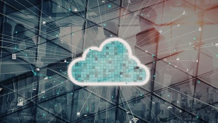 Cloud computing symbol interconnected with various devices and networks through wireless connections...
