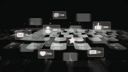 Social media analytics and engagement metrics are displayed on a digital interface with various...