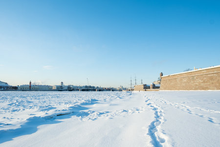 St. Petersburg, Russia - December, 2021: View from the Peter and Paul Fortress to the Neva in winter.の写真素材