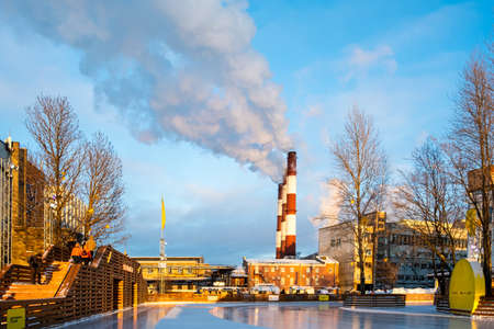 St. Petersburg, Russia - December, 2021: Public outdoor ice skating rink in Sevkabel Port.のeditorial素材